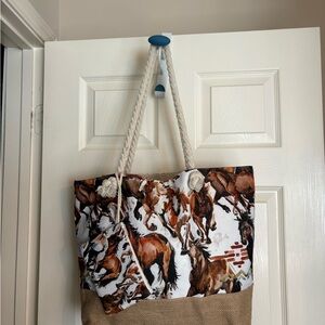 Horse Print Tote Bag with Rope Handles